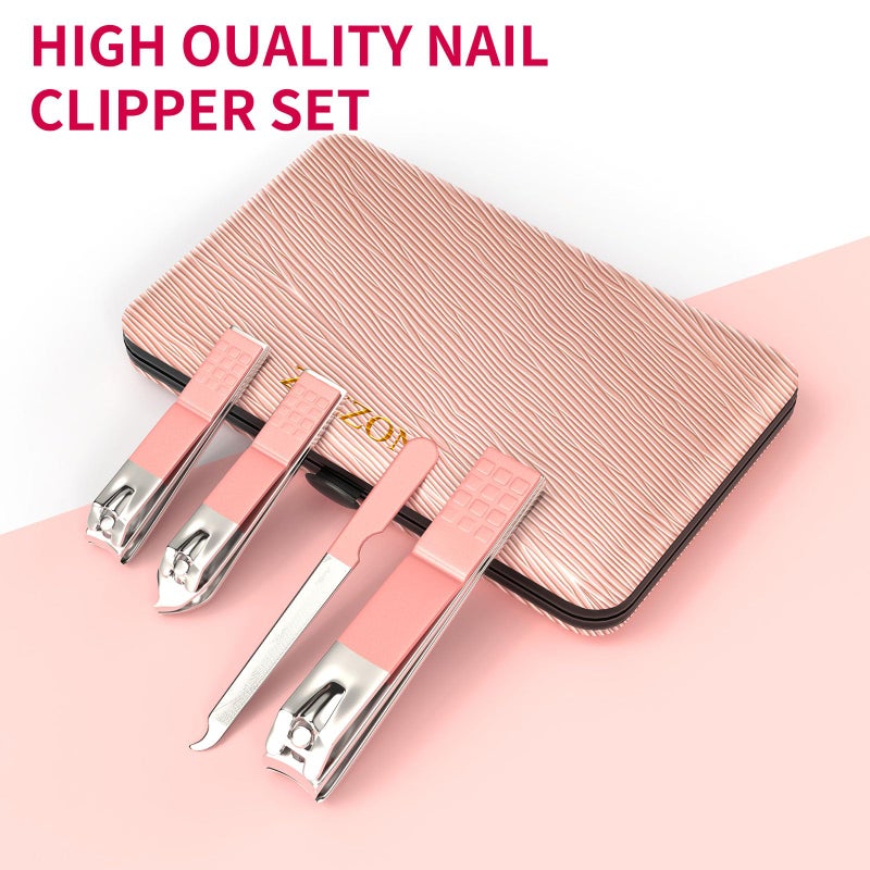 ZIZZON Travel Mini Manicure Set Nail Clipper Set 10 in 1 Stainless Steel Pedicure Care Grooming kit with Case Pink - Image 2